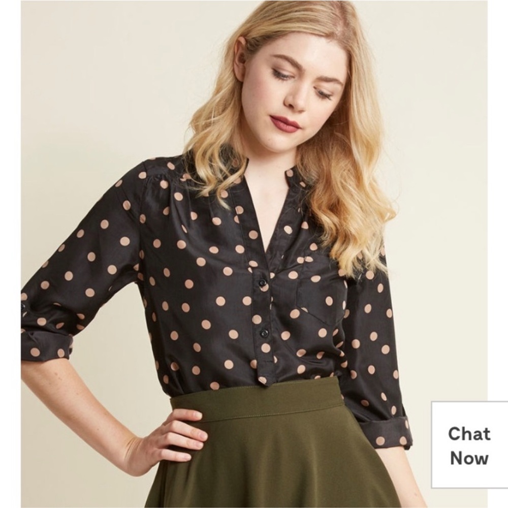 Hosting for the Weekend Tunic from Modcloth, black & gold polka dot, size L